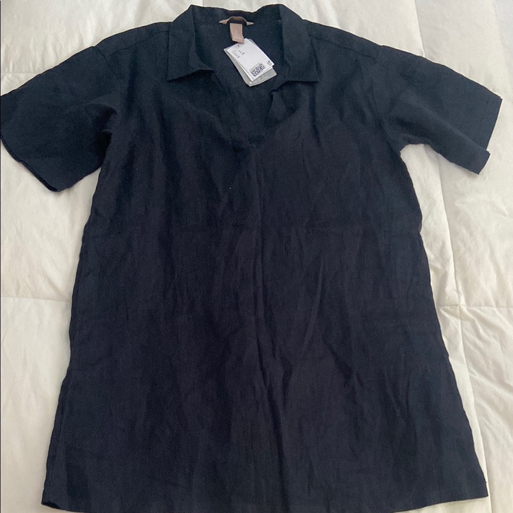 H&M Midnight Black Linen Shirt Dress